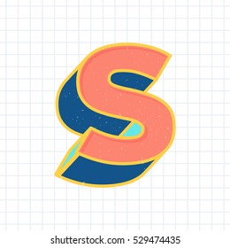 S letter vintage 3D font, retro bold vector typeface, with pastel color