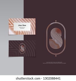 S letter vintage monogram and business card, lines style, vector, eps 10
