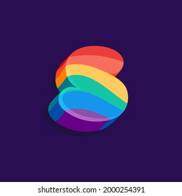 Logo de volumen de letra S con patrón de bandera LGBTQ de Orgullo. Ilustración vectorial perfecta para tu identidad arcoiris, pancarta transgénero, afiches gays y lesbianas, diseño bisexual, etc.