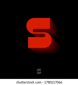 S carta. Monograma de volumen S. Monograma rojo sobre fondo negro. El logotipo puede utilizarse para la web, la ropa, el deporte o los negocios.