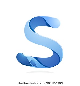 S letter with water waves and blue drops. Vector design template elements for your ecology application or company branding