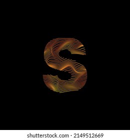 S letter wavy line. S letter with motion wave. Alphabet logo with colorful twisted lines. Creative vector illustration with zebra, sea, print and wavy pattern lines.