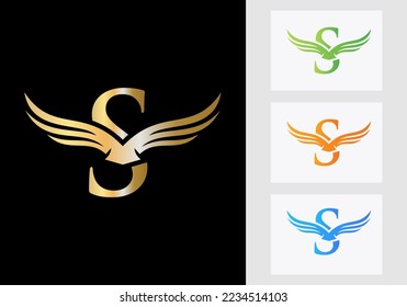 S Letter Wing Logo Design. Initial Flying Wing S Letter Logo