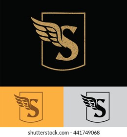 S letter with wing logo design template elegant ,luxury concept.