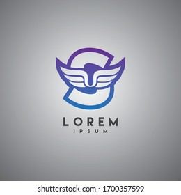 S Letter Wings Logo Design Icon. Flying Wing Letter Logo with Creative and modern concept.