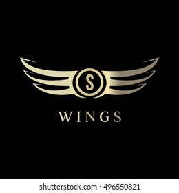 S letter wings logo vector template  (icon, sign, symbol, emblem, tattoo)