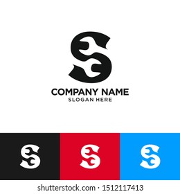 S Letter Wrench Logo Design Template Inspiration, Vector Illustration.