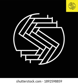 Diseño de logotipo redondo monocromático S Lettermark en estilo Art Deco vintage. Logo vector en Eps 8.