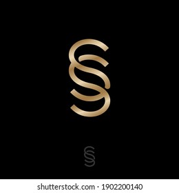 S und S Buchstaben. Doppeltes S Monogramm besteht aus miteinander verflochtenen Linien. Goldene Buchstaben kombiniert, einzeln auf dunklem Hintergrund. Premium Icon kann Business-, Finanz-, Schmuck- und Luxusartikel verwenden. 