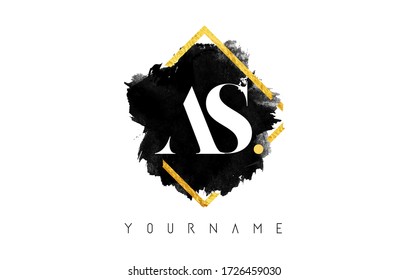 AS A S Letters Logo Design with Black ink Stroke over Golden Square Frame Vector Illustration.