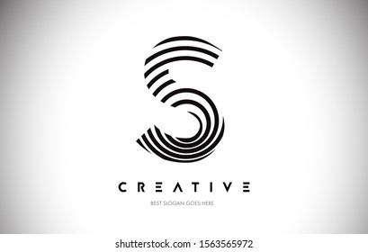 S Lines Warp Logo Design.Vector Letter Icon Made with Circular Lines.
