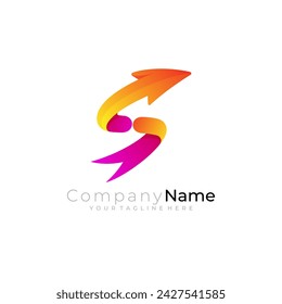S logo and arrow design combination, 3d style logos