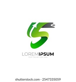 Combinación del diseño del logotipo de S y de la flecha, color verde