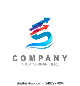 S logo with arrow design illustration, arrow and wave logo design combination