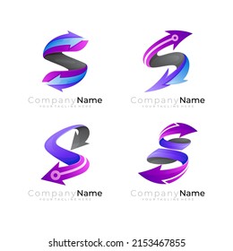 S logo and arrow design technology, set letter S