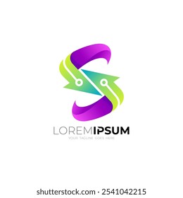 S logo and arrow design technology, modern style design