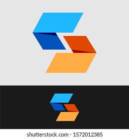 S logo with blue and red color. double arrow style