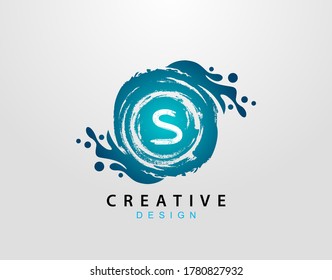 Logotipo S Con Elemento Esplash Azul. Plantilla de diseño del logotipo de la onda azul.