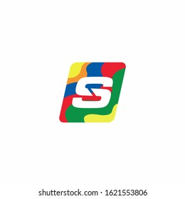 S logo with colorful geometric shape