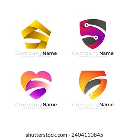Combinación del logotipo S, logotipo Escudo y letra S, logotipo hexagonal con letra