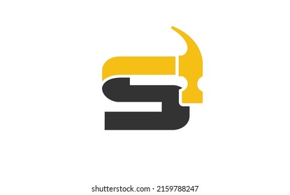 S logo construction vector for woodworking company. initial letter hammer template vector illustration for your brand.