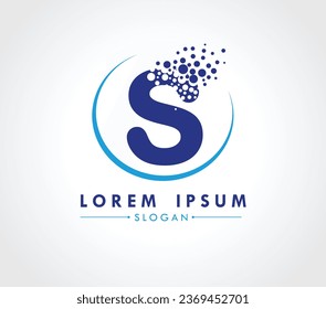 S Logo design with dispersing effect isolated on white background. Vector Illustrator.