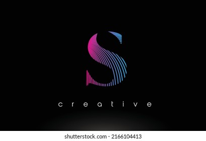 Diseño Del Logotipo S Con Varias Líneas. Ilustración artística elegante del vector de iconos de las líneas azul púrpura.