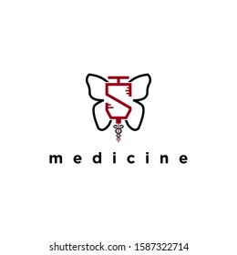 S logo design of syringe which is integrated with a butterfly.