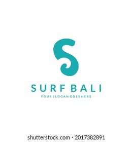 S logo design with waves style for surfing and marine hobby logo