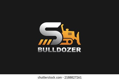 S logo dozer for construction company. Heavy equipment template vector illustration for your brand.
