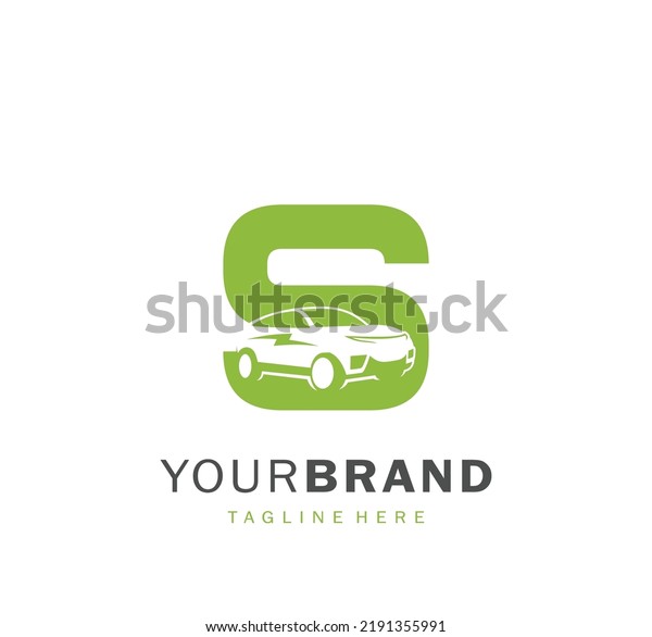 S logo\
with electric car illustration for your\
brand