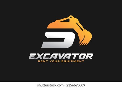 S logo excavator for construction company. Heavy equipment template vector illustration for your brand.