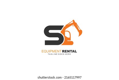 S logo excavator for construction company. Heavy equipment template vector illustration for your brand.
