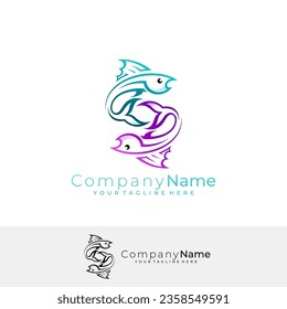 S-Logo und Fisch-Design kombinieren Design-Linie Stil-Design, Meeresleben