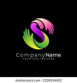 S logo and hand care design combination, colorful style