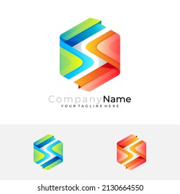 S logo with hexagon design colorful, 3d style icons