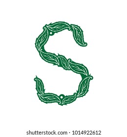 S logo with leaf. S letter. Flat logo design