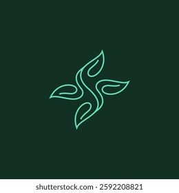 S logo with leaves line art linear design style