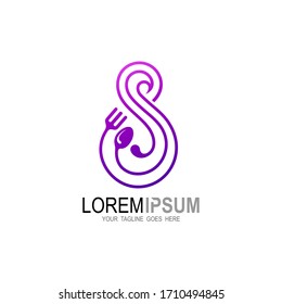S logo, Letter S logo with line , Restaurant icon, Cutlery logo
