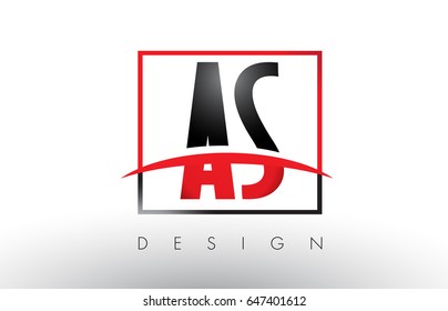 AS A S Logo Letters with Red and Black Colors and Swoosh. Creative Letter Design Vector.