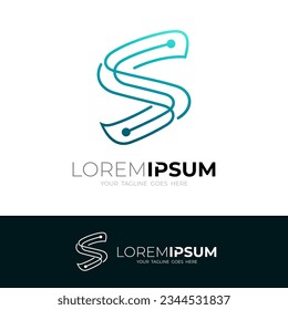 logotipo S y plantilla de diseño de tecnología de línea, logotipo de carta S con un sencillo