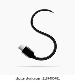 S logo made of type c cable. Vector isolated font for digital design, template, application logo etc.