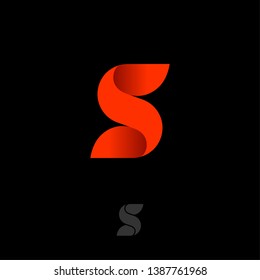S logo. S monogram. S abstract volume letter. Orange letter on a dark background. Monochrome design.