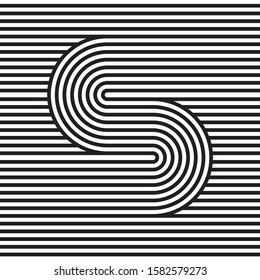 S Logo. S Monogram Consist Of Black And White Strips. Optical Illusion. Network, Web, UI Icon. 