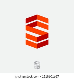 S logo.  S monogram consist of folded lines.  S origami  logotype. Monochrome option.