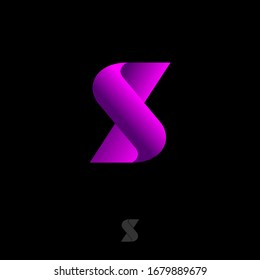 S logo. S monogram like folded paper. S abstract volume letter. Violet letter with shadow. Monochrome design.