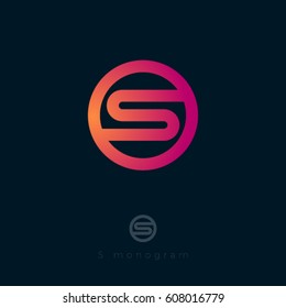 S logo. S monogram. Pink gradient logo on a circle.