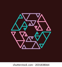 S logo name. The arrangement of 6 copies of letter S in a hexagonal star form with triangular ornaments. EPS8 file.