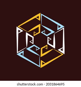 S logo name. The arrangement of 6 copies of letter S in a hexagonal star form with curls. EPS8 file.