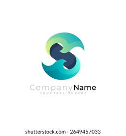 S logo and ocean waves combined into one, 3d colorful